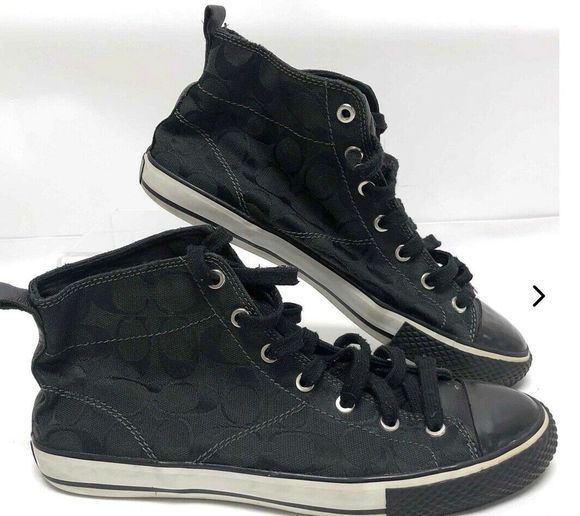 Coach Franca Black Signature C Canvas High Top Sneakers Size 9B - Picture 2 of 3